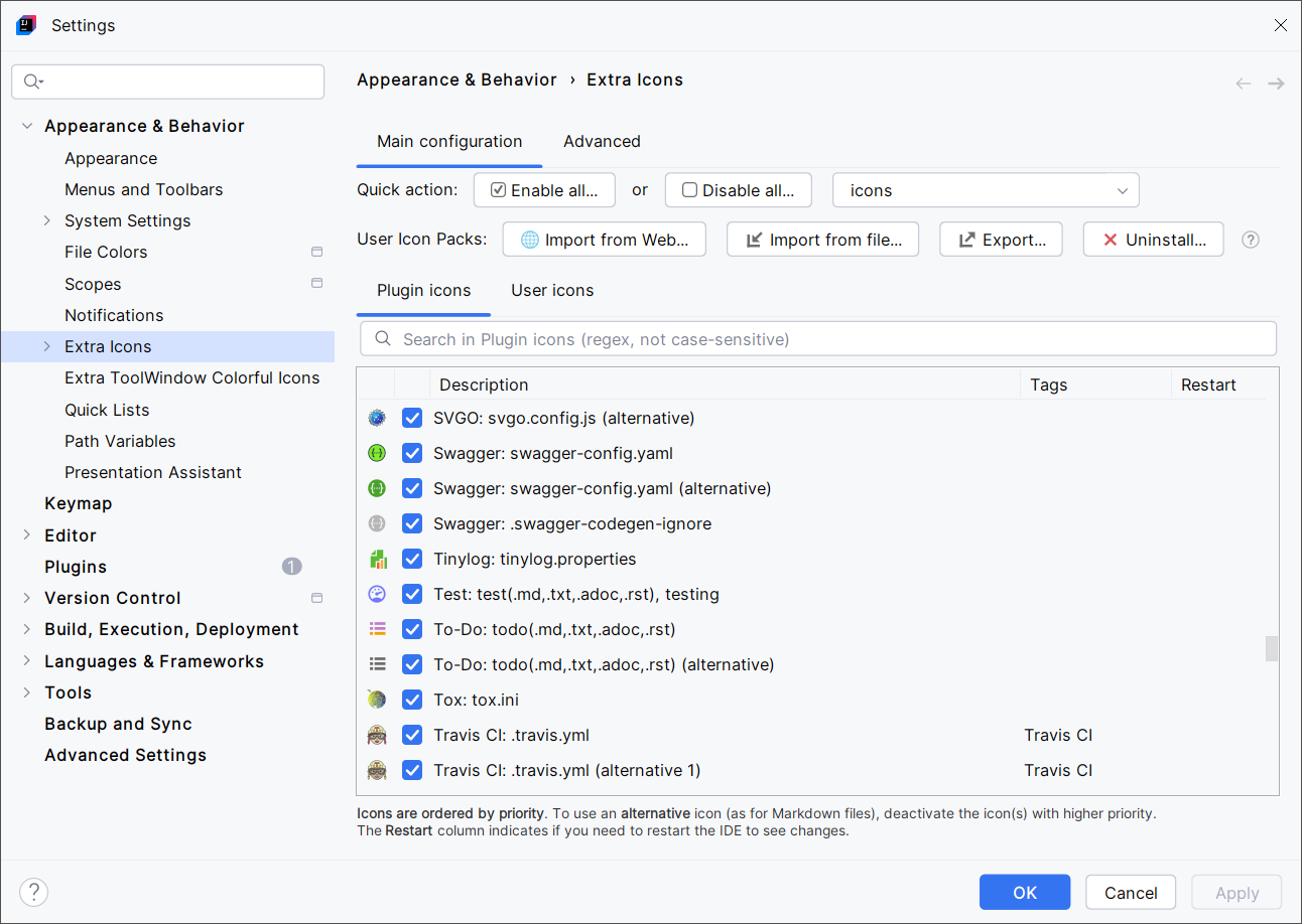 Extra icons main configuration