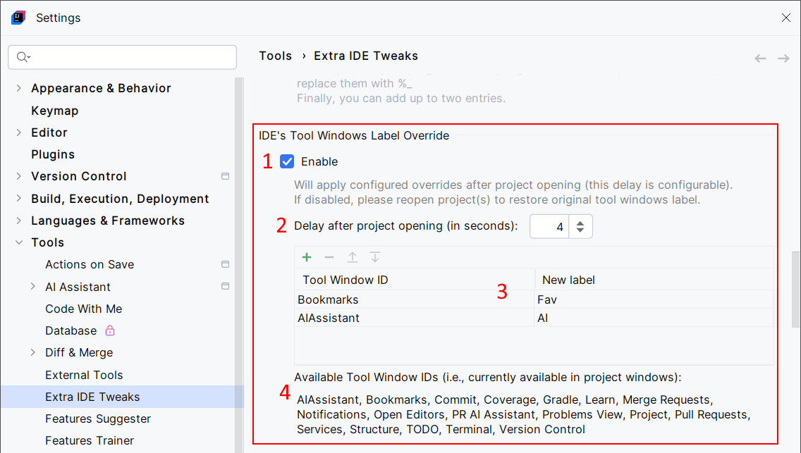 Extra ide tweaks tw label override cfg