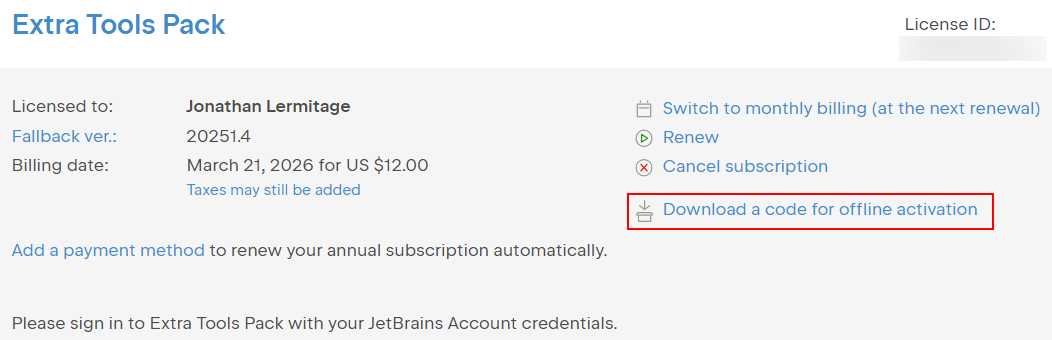 Offline activation code